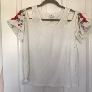 Cold shoulder embroidered top
